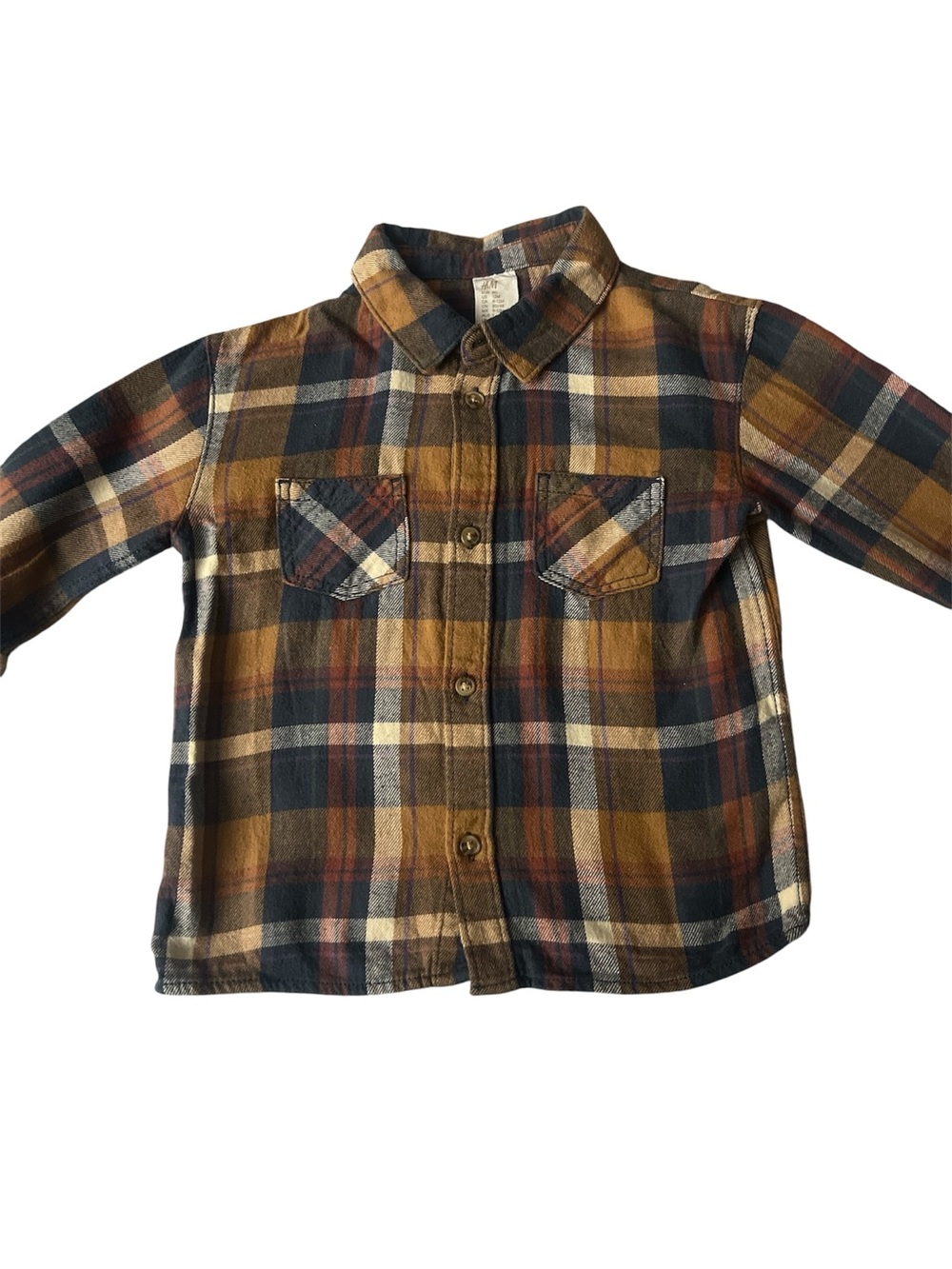H&M Boys Plaid Button-Down Shirt - Brown Navy Cream
